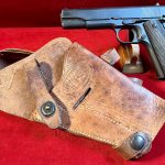 SOLD IMPORTANT, EARLY 1943  ITHACA 1911A1 U.S. ARMY SERVICE PISTOL, DULITE FINISH & EARLY FEATURES, WITH M3 HOLSTER, VERY SHARP RIG!