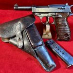 SOLD VERY CHOICE, WALTHER ac43 P.38 PISTOL, SCARCE LATE 1943 STRAIGHT LINE VARIANT, m BLOCK, VERY SHARP FULL RIG!