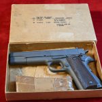 SOLD  MINT NEW IN THE ORIGINAL BOX US WWII REMINGTON RAND M1911A1 US ARMY SERVICE PISTOL, LATE JUNE 1945 PRODUCTION, OUTSTANDING!