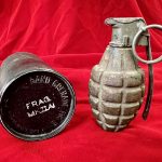 SOLD RARE & HARD TO FIND ORIGINAL U.S. WWII  INERT PINEAPPLE GRENADE WITH CARDBOARD CANISTER