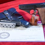 SOLD  EXCEPTIONAL MAUSER HSc PISTOL,1944 3 LINE VARIANT, MILITARY FINISH WAFFENAMTED, VERY RARE jhg 44 HOLSTER, MINT FULL RIG! WITH CAPTURE PAPERS TOO!