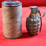 SOLD RARE & HARD TO FIND ORIGINAL U.S. WWII INERT PINEAPPLE GRENADE WITH CARDBOARD CANISTER