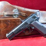 SOLD INCREDIBLY RARE 1939 BELGIUM ARMY, FN HIGH POWER PISTOL, THE COMPLETE FULL SET-UP WITH ULTRA RARE MATCHING SHOULDER STOCK AND FULL LEATHER  CARRYING HOLSTER, ONE OF 5 KNOWN!
