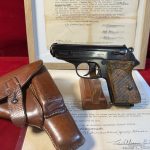 SOLD MON JAN 27, EXTREMELY RARE 1935 DRP MARKED WALTHER PPK, WITH EXTREMELY RARE 1935 DRP MARKED WALTHER PPK AKAH STUTTGART MARKED HOLSTER, & IT HAS CAPTURE PAPERS TOO!