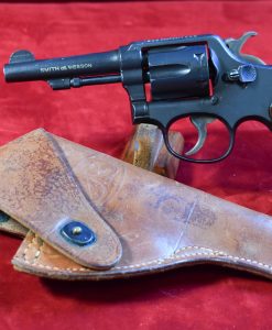 WED JUN 18, US WWII SMITH & WESSON VICTORY MODEL REVOLVER, .38 SPECIAL, ALL MATCHING WITH RARE BoyT-43 HALF FLAP HOLSTER, MINT SHARP!