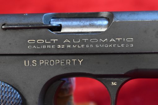 MON JUL 28, RARE US WWII US PROPERTY MARKED 1903 COLT POCKET HAMMERLESS PISTOL, LATE 1944 PRODUCTION, NOT BRITISH PROOFED, MINTY! WITH COLT LETTER TOO! - Image 6