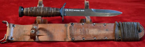 WED JUL 30, US WWII SCARCE 1943 IMPERIAL BLADE MARKED, M3 FIGHTING KNIFE WITH 1943 BARWOOD M6 LEATHER SCABBARD, COLLECTOR GRADE! - Image 3