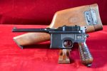 WED JULY 16, EXCEPTIONAL MAUSER MODEL 1930 BROOMHANDLE PISTOL, STILL WITH ORIGINAL MAUSER STOCK, MINT CRISP STUNNING!