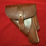 SOLD VERY RARE AKAH DRGM MADE FOR THE WALTHER PPK BROWN LEADING EDGE HOLSTER…RED STITCHING, AND CORRECT HOLSTER FOR NAZI RZM PPK