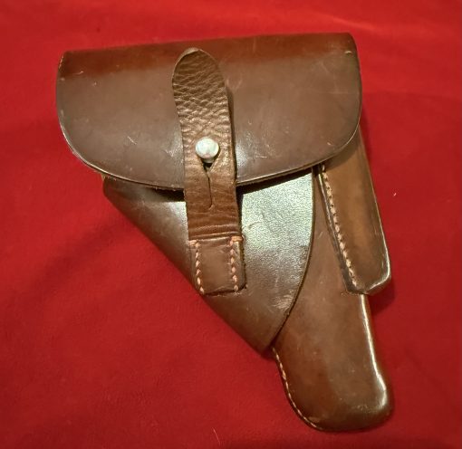 SOLD VERY RARE AKAH DRGM MADE FOR THE WALTHER PPK BROWN LEADING EDGE HOLSTER…RED STITCHING, AND CORRECT HOLSTER FOR NAZI RZM PPK - Image 1