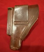 SOLD VERY RARE AKAH DRGM MADE FOR THE WALTHER PPK BROWN LEADING EDGE HOLSTER…RED STITCHING, AND CORRECT HOLSTER FOR NAZI RZM PPK - Image 2