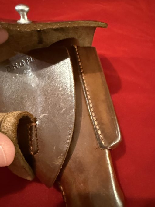SOLD VERY RARE AKAH DRGM MADE FOR THE WALTHER PPK BROWN LEADING EDGE HOLSTER…RED STITCHING, AND CORRECT HOLSTER FOR NAZI RZM PPK - Image 7