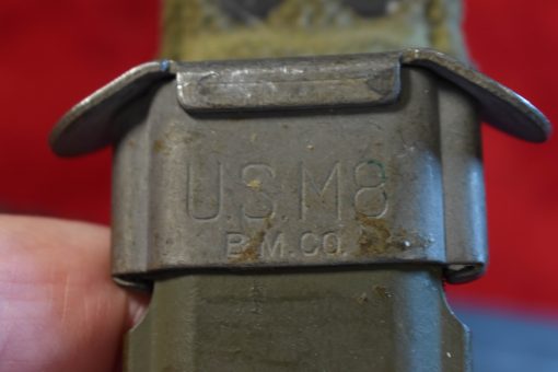 THU JUL 24, US WWII SCARCE MAKER, KINFOLKS GUARD MARKED, M3 FIGHTING KNIFE WITH M8 SCABBARD, MINT COLLECTOR GRADE! - Image 7