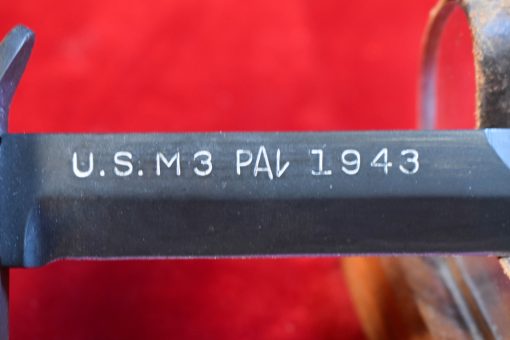 FRI JUL 25, US WWII SCARCE 1943 PAL BLADE MARKED, M3 FIGHTING KNIFE WITH 1943 MOOSE CO. M6 LEATHER SCABBARD, COLLECTOR GRADE! - Image 1