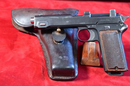 THU AUG 21, SCARCE, STEYR HAHN MODEL 1912 PISTOL, NAZI POLICE “EAGLE/L”, 9m/m PARABELLUM, FULL RIG WITH RARELY SEEN HOLSTER, VERY SHARP! - Image 1