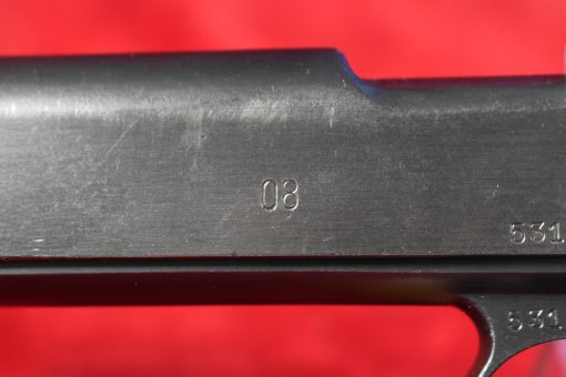 THU AUG 21, SCARCE, STEYR HAHN MODEL 1912 PISTOL, NAZI POLICE “EAGLE/L”, 9m/m PARABELLUM, FULL RIG WITH RARELY SEEN HOLSTER, VERY SHARP! - Image 6