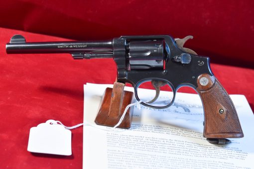 WED AUG 13, VERY SCARCE 6 INCH SMITH AND WESSON 38/200 BRITISH SERVICE MODEL M & P REVOLVER, CANADIAN MILITARY ISSUE, VERY SHARP! WITH SMITH LETTER TOO! - Image 1
