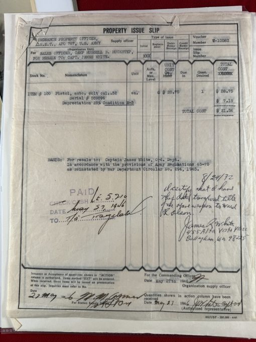 FRI AUG 15, VERY CHOICE OSS ISSUE “US PROPERTY” MARKED 1903 COLT PISTOL, SHIPPED TO THE O.S.S. JUNE 17, 1944, MINT CRISP! - Image 21