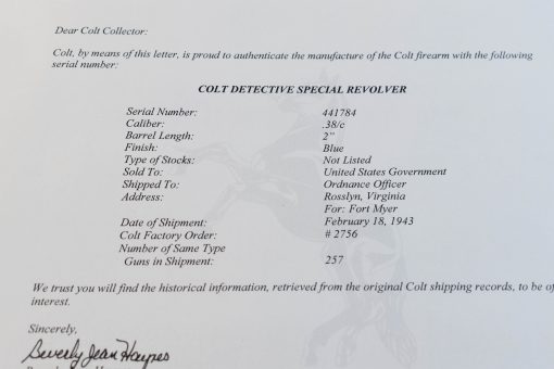 TUE AUG 26, VERY RARE, EARLY 1943 U.S. WWII O.S.S. ISSUED COLT DETECTIVE SPECIAL, WITH COLT LETTER, FLAMING BOMB PROOFED, MINT SHARP! - Image 3