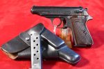 TUE AUG 19, VERY SCARCE LATE WAR WALTHER PP PISTOL, "RJ" RIECHS JUSTICE MARKED, RARE RED GRIPS, MINT CRISP FULL RIG!