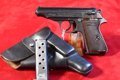 TUE AUG 19, VERY SCARCE LATE WAR WALTHER PP PISTOL, "RJ" RIECHS JUSTICE MARKED, RARE RED GRIPS, MINT CRISP FULL RIG! - Image 1