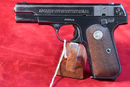 FRI AUG 1, ULTRA RARE & RABIDLY DESIRABLE, US WWII BLUED 1903 COLT POCKET HAMMERLESS PISTOL, “US PROPERTY” VERY EARLY JAN,1942 SHIPMENT, WB CARTOUCHED, VERY SHARP! - Image 1