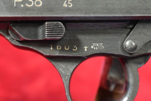 SOLD EXCEPTIONAL & EXTREMELY RARE NAZI ISSUE MAUSER SVW 45 P.38 PISTOL, WED JAN 10, VERY LATE END OF WAR, FINAL NAZI PRODUCTION “F”  BLOCK, THE TRUE NAZI GRAY GHOST!!! - Image 6