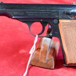 SOLD WALTHER PP PISTOL, 1944 GERMAN ARMY WAFFENAMTED, MILITARY FINISH, WITH RARE PRESSED WOOD GRIPS, VERY CRISP!