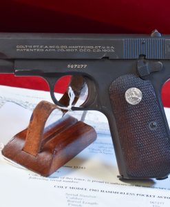 MON NOV 3, RARE US WWII US PROPERTY MARKED 1903 COLT POCKET HAMMERLESS PISTOL, LATE 1944 PRODUCTION, NOT BRITISH PROOFED, MINTY! WITH COLT LETTER TOO!