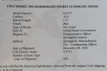 MON NOV 3, RARE US WWII US PROPERTY MARKED 1903 COLT POCKET HAMMERLESS PISTOL, LATE 1944 PRODUCTION, NOT BRITISH PROOFED, MINTY! WITH COLT LETTER TOO! - Image 8