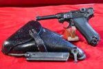 TUE DEC 16, EXCEPTIONAL, AWESOME FULLY RIGGED OUT GERMAN WWII,  byf 42 “BLACK WIDOW” P.08 LUGER PISTOL, RARE DLU 1942 PIGSKIN HOLSTER TOO! ALL YOU NEED IN A NAZI LUGER!