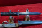WED DEC 10, US WWII VERY RARE CASE 1943 BLADE MARKED, M3 FIGHTING KNIFE & M8 SCABBARD, - Image 4