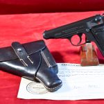 THU JAN 8, OUTSTANDING WAR TROPHY 1942 WALTHER PP PISTOL, .22LR, MINT NEW! WITH A RARE MINT NEW AKAH LEADING EDGE HOLSTER, & THE WAR TROPHY PAPER! ALL MINT STUNNING!