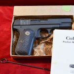 WED APR 1, OUTSTANDING & RARE US WWII US PROPERTY MARKED 1903 COLT POCKET HAMMERLESS PISTOL, LATE 1944 PRODUCTION, NOT BRITISH PROOFED, WITH ORIGINAL MATCHING BOX, MANUAL AND ROD, MINT CRISP!