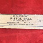 THUR APRIL 30, ORIGINAL WW2 ERA WESTERN CARTRIDGE CO. CALIBER .45 M1911 PISTOL BALL AMMO BOX/20 SEALED!!!