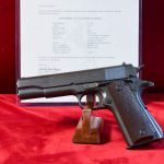 THU APRIL 16, EXCEPTIONAL US WWII COLT 1911A1 US ARMY PISTOL, EARLY MAY, 1942 PRODUCTION, WB CARTOUCHED, MATCHING & 100% ORIGINAL, MINT CRISP! WITH COLT LETTER TOO!