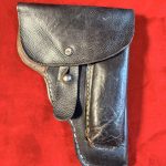 MON MAY 26, ORIGINAL WW2 CZECH CZ-27 BLACK LEATHER HOLSTER…INK STAMP ON INSIDE FLAP