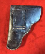 MON MAY 26, ORIGINAL WW2 CZECH CZ-27 BLACK LEATHER HOLSTER…INK STAMP ON INSIDE FLAP - Image 4