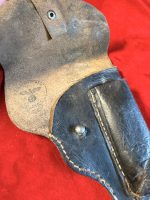 MON MAY 26, ORIGINAL WW2 CZECH CZ-27 BLACK LEATHER HOLSTER…INK STAMP ON INSIDE FLAP - Image 2