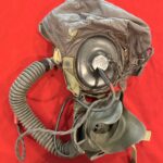 ORIGINAL US WWII ARMY AIR FORCE 1944 LEATHER FLIGHT HELMET WITH A14 OXYGEN MASK DATED 1944, STILL IN THE ORIGINAL BOX!