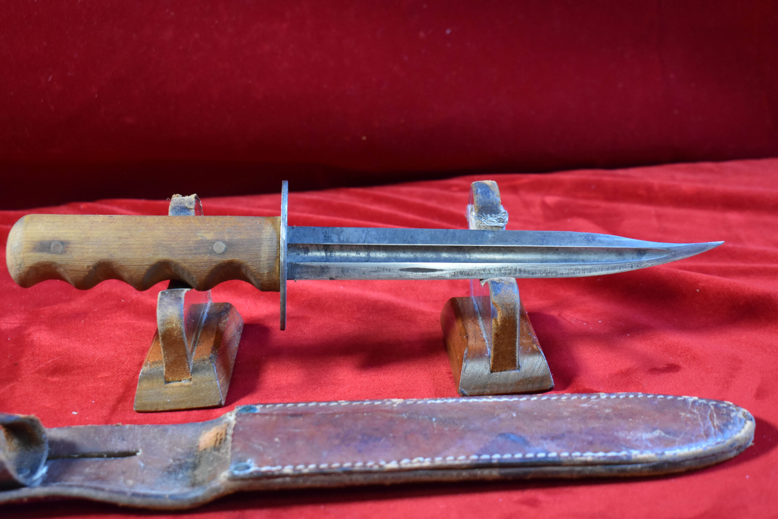 US WWII VERY RARE FIGHTING KNIFE MADE FROM A PATTON SABER WITH SCABBARD!