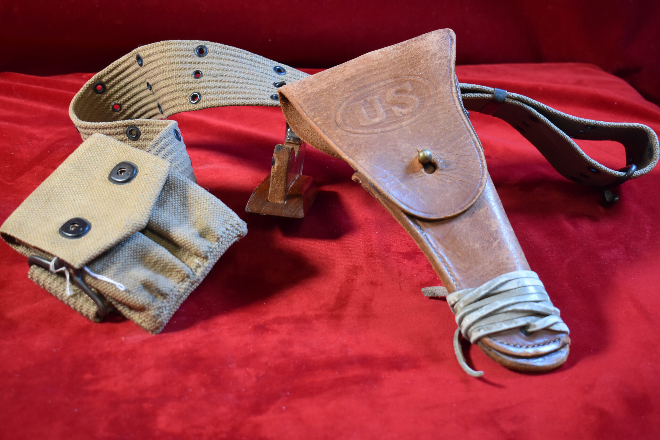 WARREN-1 ORIGINAL US WWl 1911 PISTOL RIG, 1918 WARREN LEATHER GOODS CO. HOLSTER, LCC 1918 BELT & RUSSELL MAG POUCH, MINT! - Image 1